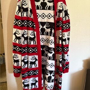 Red and Black Reindeer Pattern Cardigan